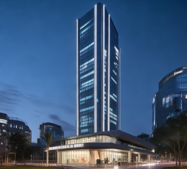 新合作国际商贸城A区信息大楼，商贸核心区的智慧中枢，驱动区域商业升级的新引擎